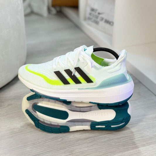 Adidas UltraBoost Light Runner Sneakers – White & Neon Green (Men/Women)